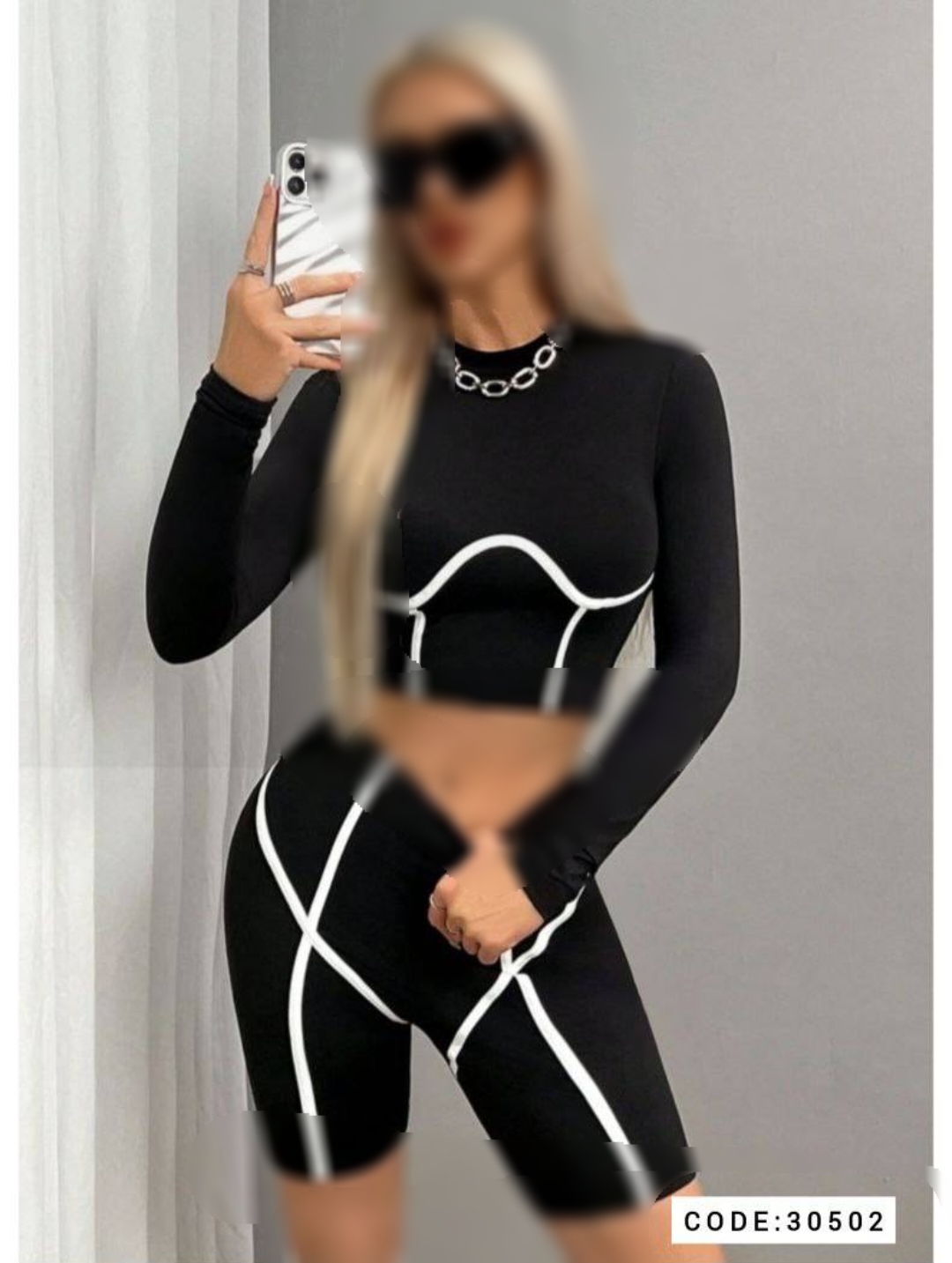ست کراپ شلوارک نوار دوزی شده کد 30502