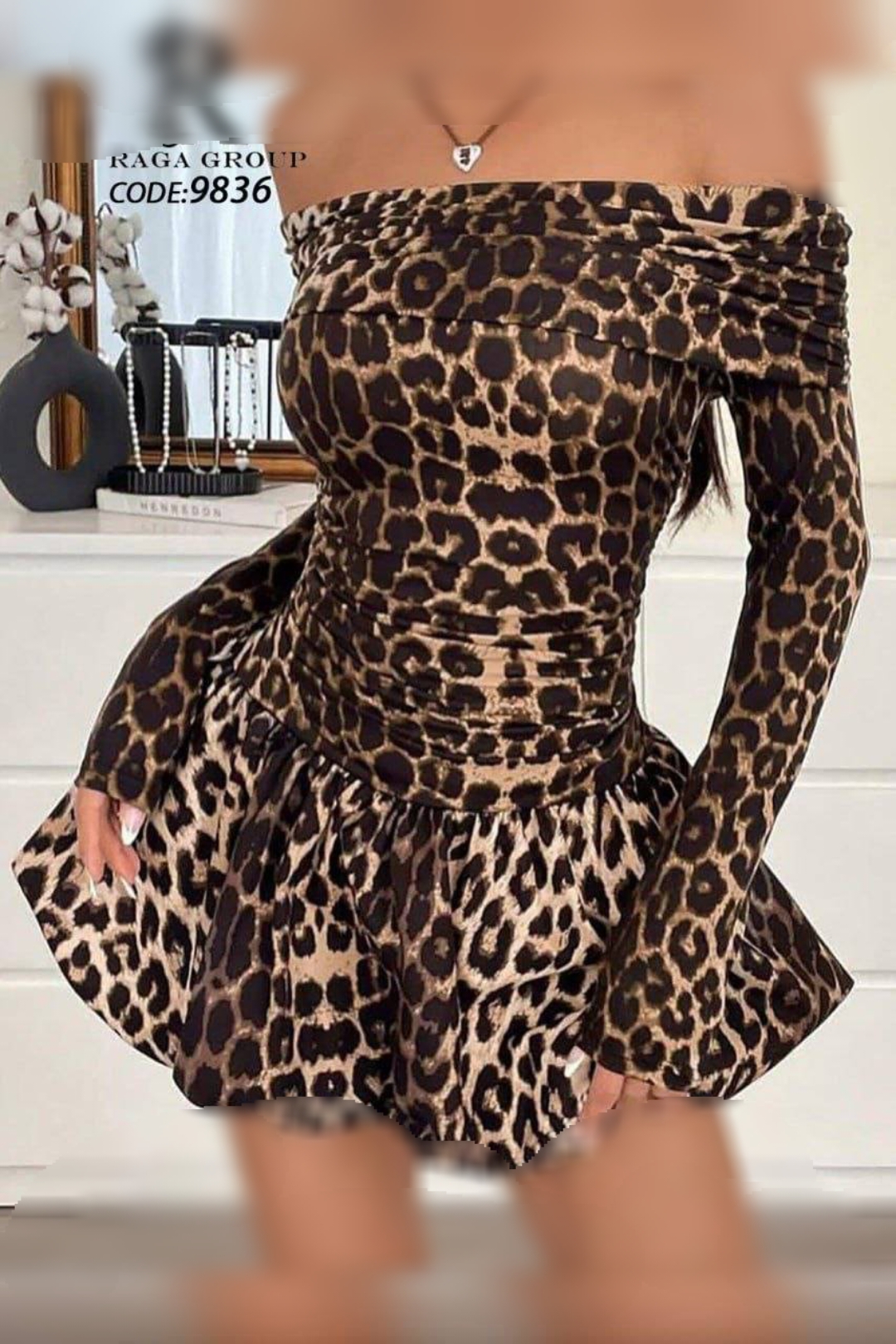 تونیک یقه قایقی پلنگی زنانه کد 9836