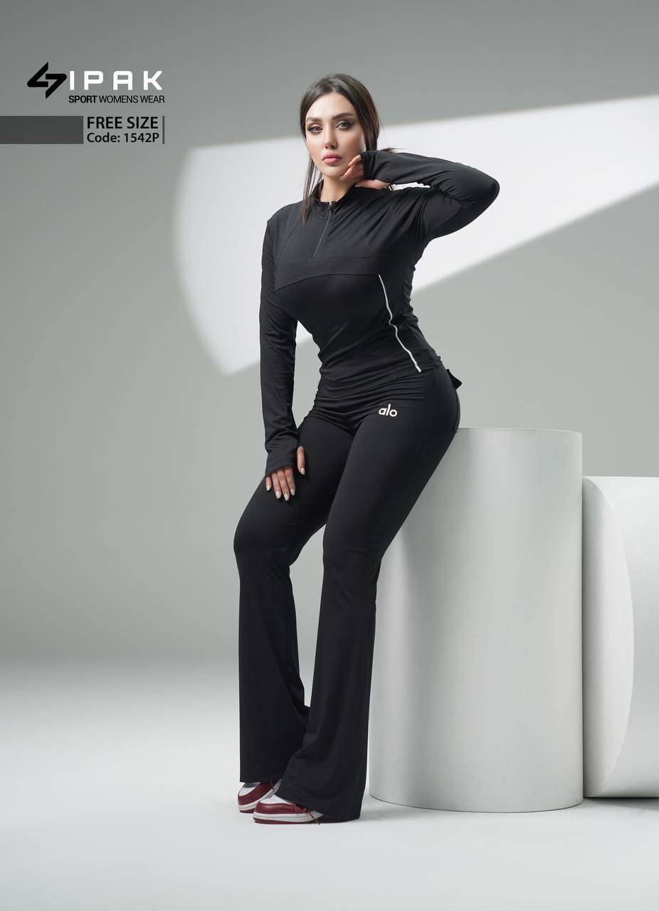 ست بلوز نیم زیپ آستین فینگر دار+بودگات جیب کارگو کد 1542p