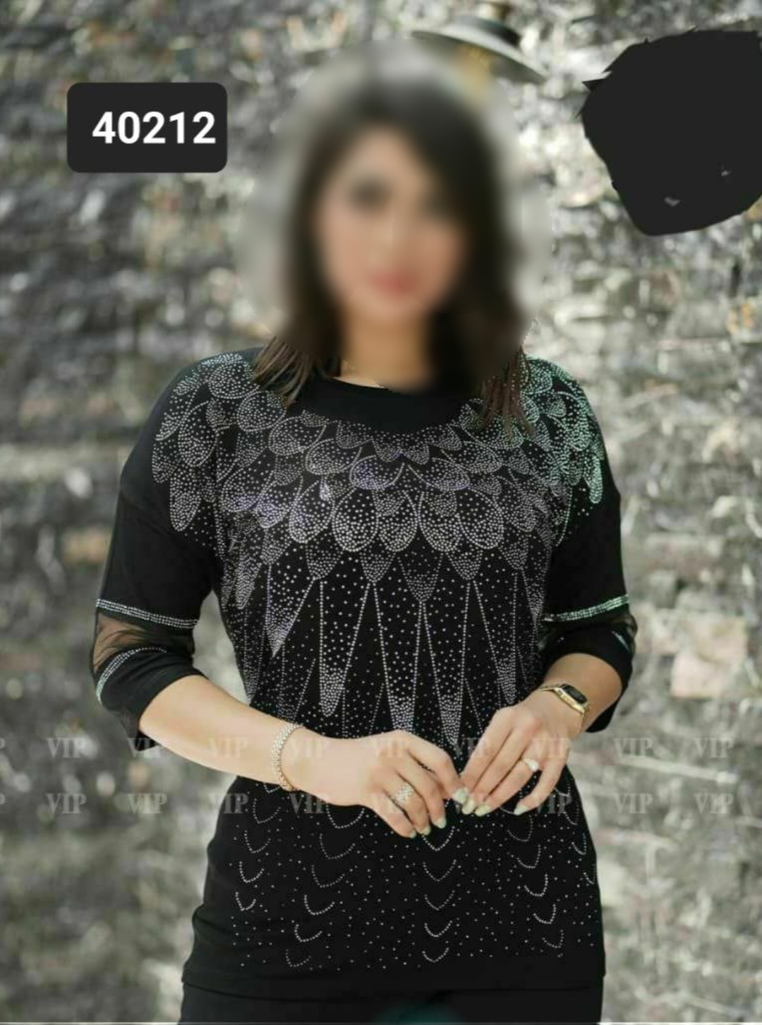 تیشرت تمام نگین کاری مجلسی زنانه کد 40212