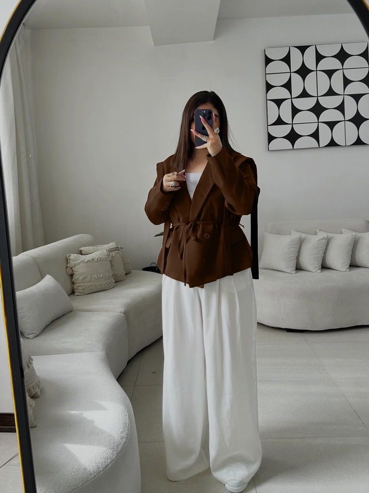 کت زنانه سرشونه بندی کمر بندی مازراتی درجه یک