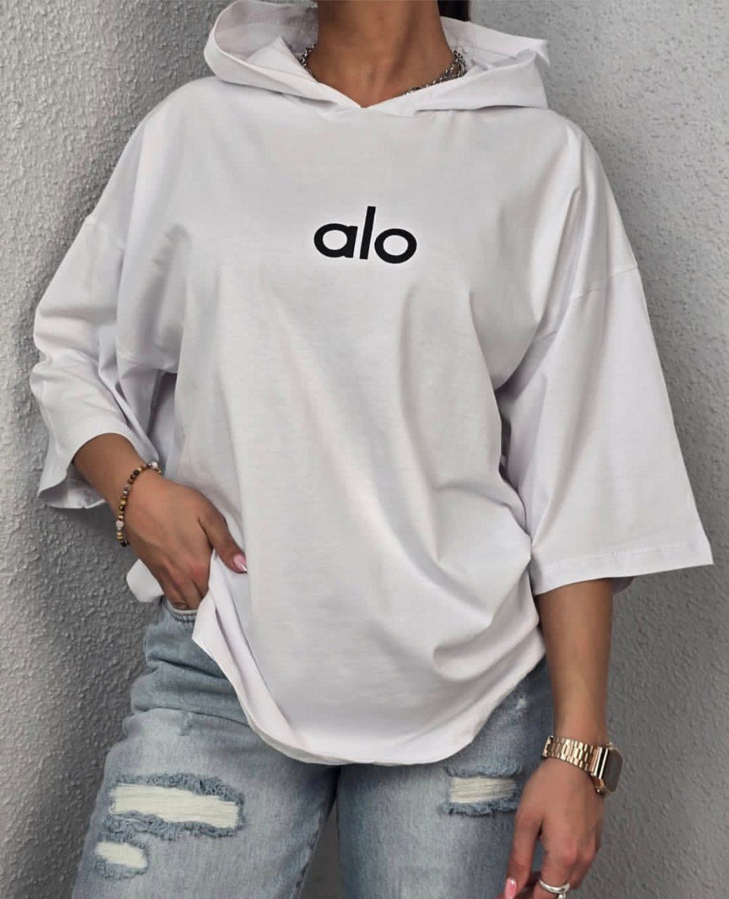 تیشرت باکسی طرح alo کلاه دار