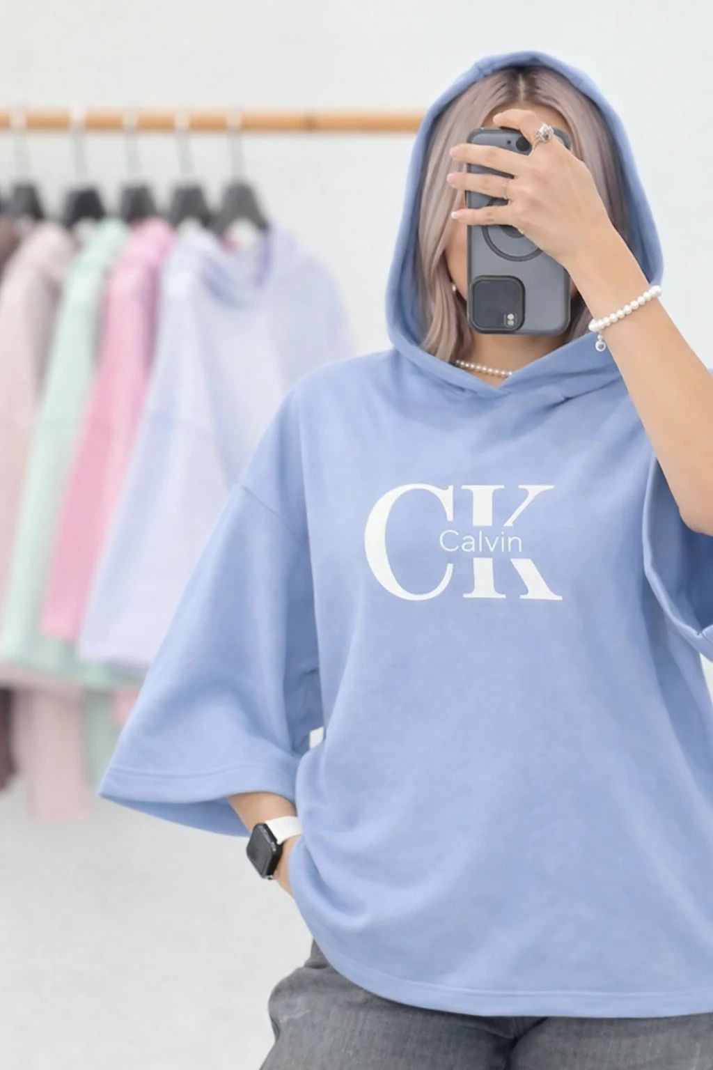 تیشرت باکسی کلاه دار CK