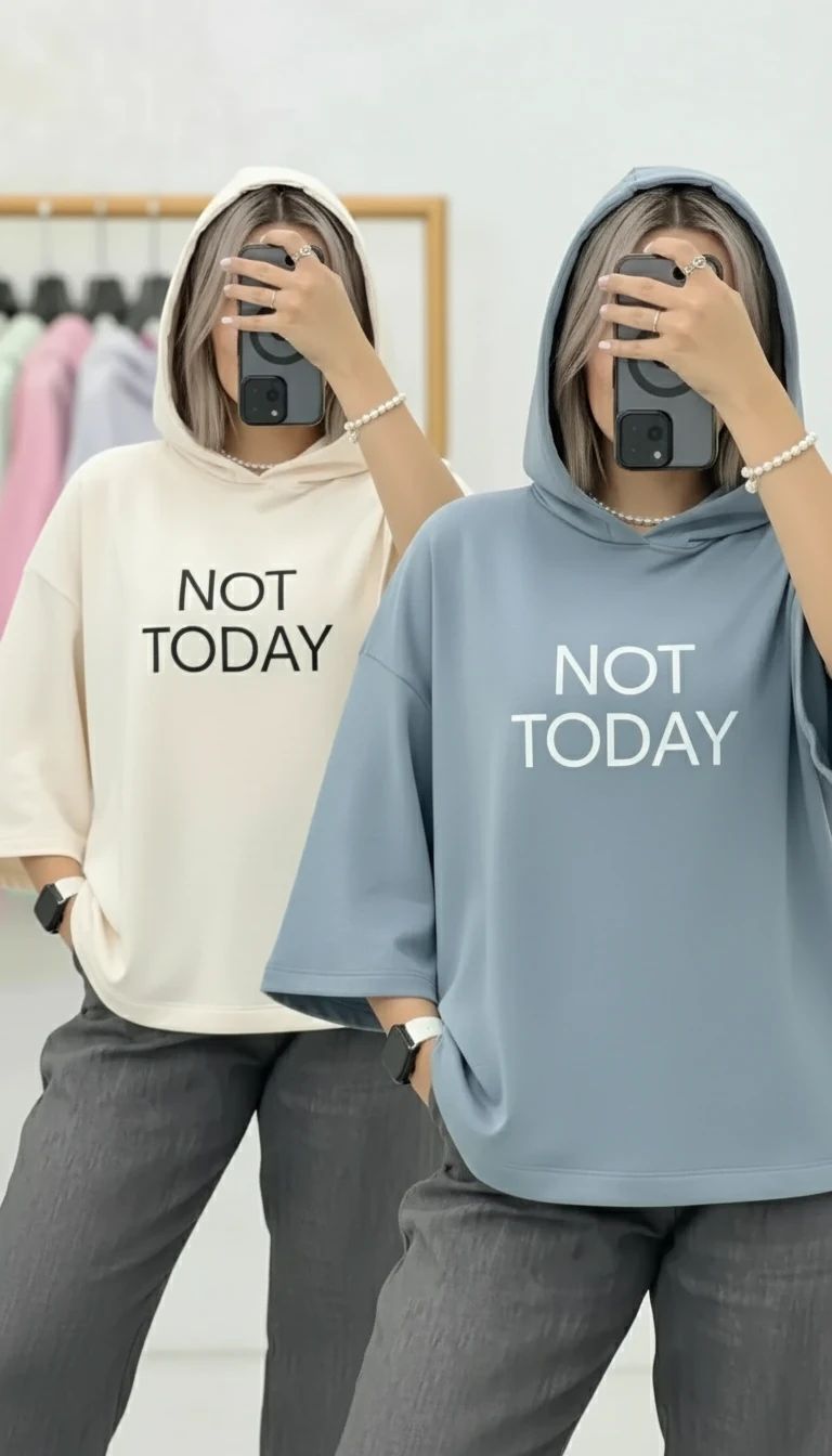 تیشرت باکسی کلاه دار NOT TODAY