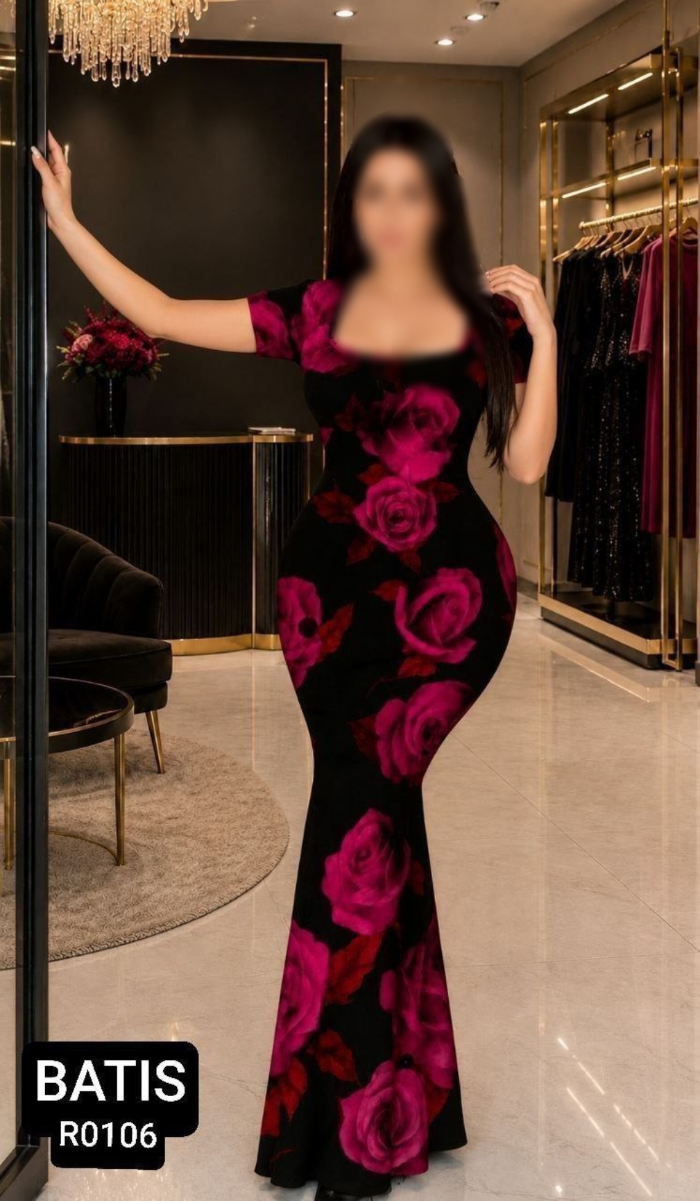 پیراهن مجلسی گلدار زنانه کد R0106