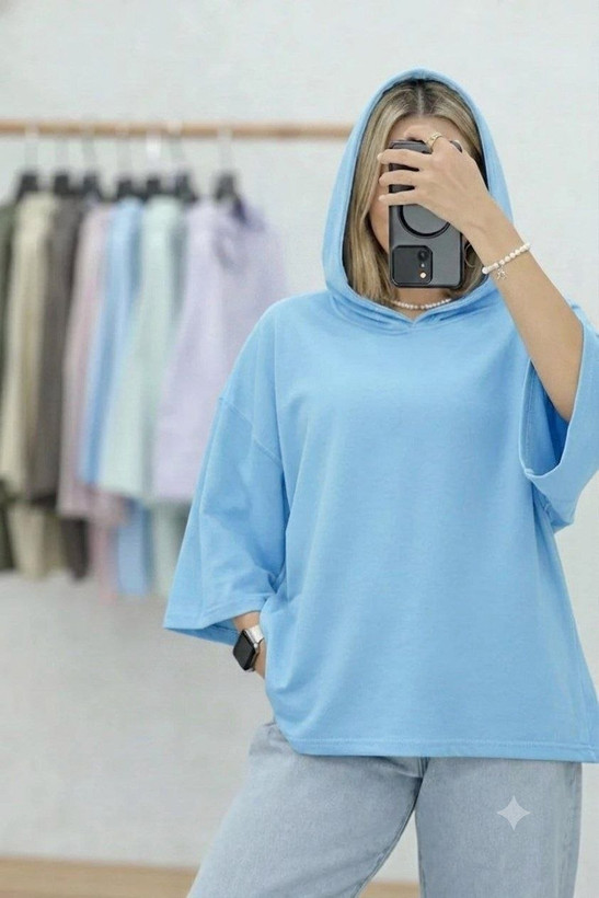 تیشرت باکسی کلاهدار کد 02191