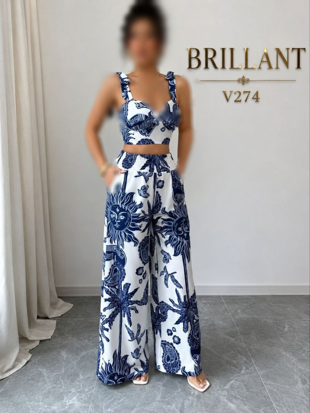 ست کراپ شلوار مجلسی زنانه کد V274