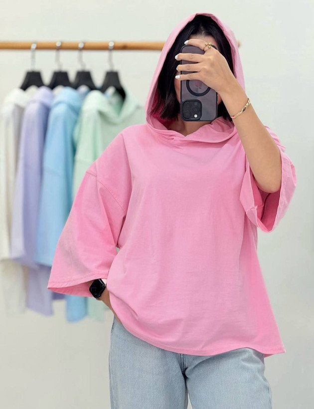 تیشرت باکسی کلاهدار کد 02191