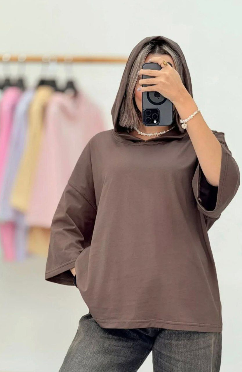 تیشرت باکسی کلاهدار کد 02191