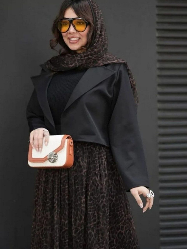 ست کت دامن و شال پلنگی زنانه