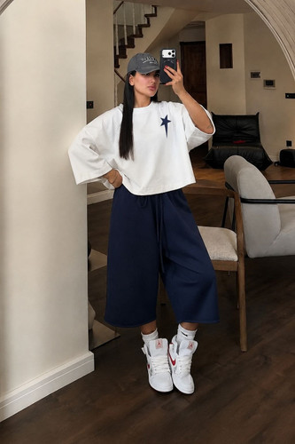 ست دو تیکه تیشرت باکسی و شلوار واید زنانه STAR