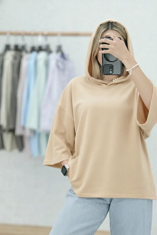 تیشرت باکسی کلاهدار کد 02191
