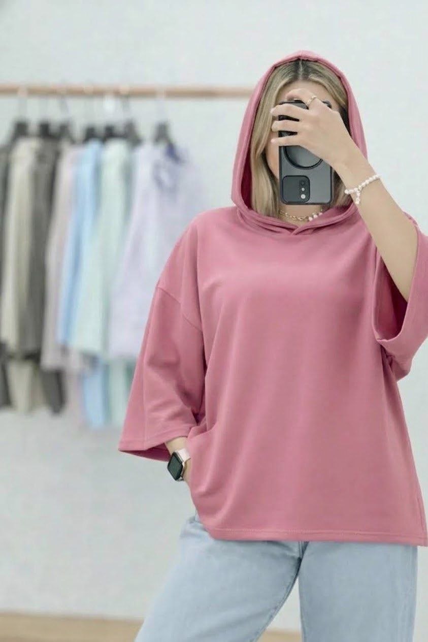 تیشرت باکسی کلاهدار کد 02191